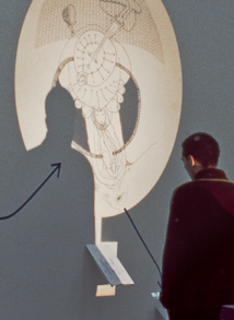 Hannes Kater: Einen sinnvollen Satz machen, Ausschnitt aus dem Bildprogramm, Besucher in Projektion, Hannover 1998