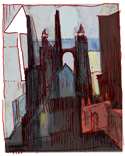 farbige Skizze von "Marienkirche mit dem Pfeil"
