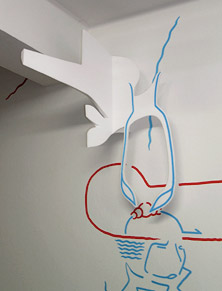 Hannes Kater - Detail der entstehenden Raumzeichnung in der Städischen Galerie Delmenhorst